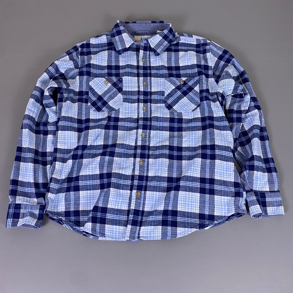 Weatherproof Vintage Flannel Shirt Men's XL Blue Plaid Button Up Long Sleeve